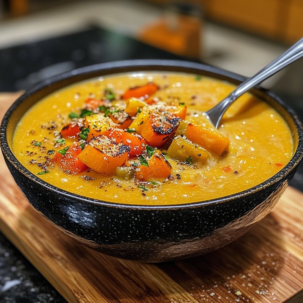 Squash Soup with Roasted Vegetables
